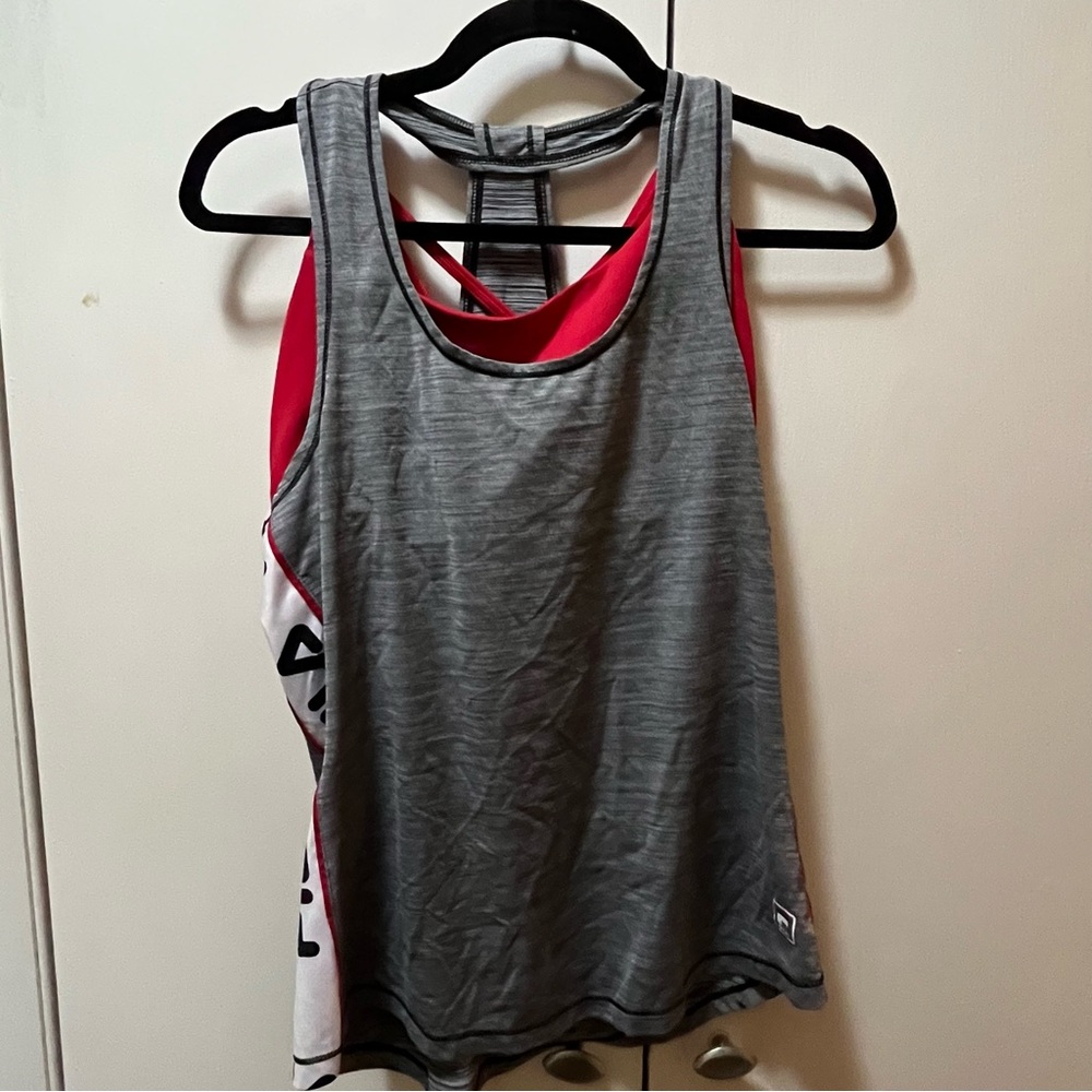 Fila Sport Gray Tank Top Relaxed Fit with Built In Red Sports Bra